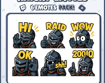 Knight Twitch Emotes – 6 Medieval Warrior Emotes for Streamers, Discord, VTubers – PNG Digital Download