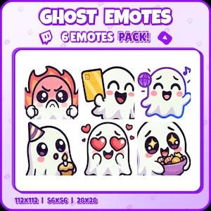 Ghost Twitch Emotes – 6 Cute and Spooky Ghost Emotes for Streamers, VTubers, Discord – Halloween PNG Digital Download