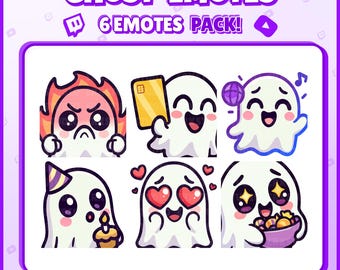 Ghost Twitch Emotes – 6 Cute and Spooky Ghost Emotes for Streamers, VTubers, Discord – Halloween PNG Digital Download