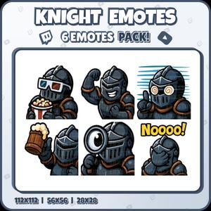 Knight Twitch Emotes – 6 Medieval Warrior Emotes for Streamers, Discord, VTubers – PNG Digital Download