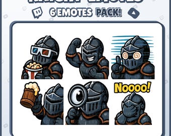 Knight Twitch Emotes – 6 Medieval Warrior Emotes for Streamers, Discord, VTubers – PNG Digital Download