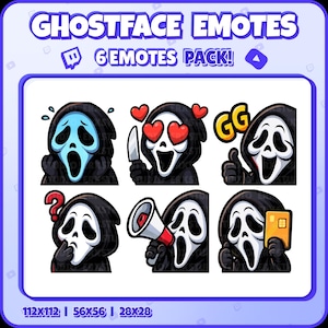 Ghostface Twitch Emotes – 6 Funny Horror Emotes Pack for Streamers | PNGs for Discord, Kick | Instant Download