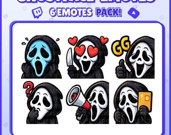 Ghostface Twitch Emotes – 6 Funny Horror Emotes Pack for Streamers | PNGs for Discord, Kick | Instant Download