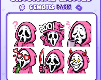 Emotes de fantasma rosa: 6 adorables emotes de fantasma femenino para Twitch, Halloween, streamers, VTubers y Discord (descarga PNG digital)