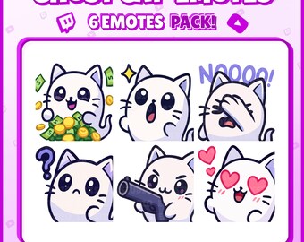 Ghost Cat Twitch Emotes – 6 Cute and Funny Ghost Cat Emotes for Streamers, Discord, VTubers – PNG Digital Download