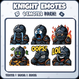 Knight Twitch Emotes – 6 Medieval Warrior Emotes for Streamers, Discord, VTubers – PNG Digital Download