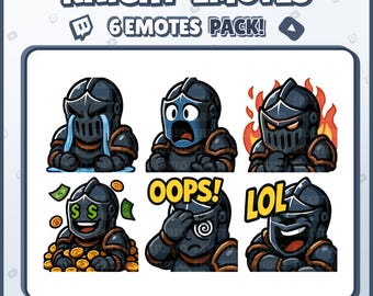 Knight Twitch Emotes – 6 Medieval Warrior Emotes for Streamers, Discord, VTubers – PNG Digital Download