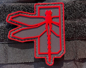 Dragonfly Red Black PVC Morale and Tactical Patch, Hook and Loop A3