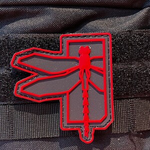 Dragonfly Red Black PVC Morale and Tactical Patch, Hook and Loop A3