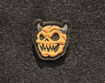 Laughing Skull with Horns, Brown, PVC Morale and Tactical Patch, Hook and Loop