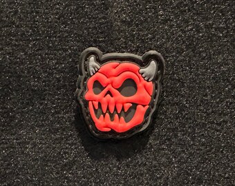 Laughing Skull with Horns, Red, PVC Morale and Tactical Patch, Hook and Loop
