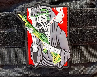 Death With Gun, Combat Skeleton, Undead Warrior, PVC Morale and Tactical Patch, Hook and Loop A1