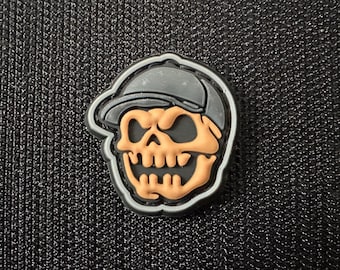 Laughing Skull with Cap, Brown, PVC Morale and Tactical Patch, Hook and Loop