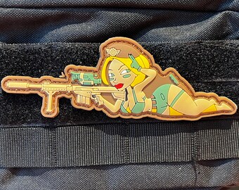 Army Babe / Laying Babe / Sniper PVC Morale and Tactical Patch, Hook and Loop A3