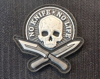 Forged In Fire No Knife No Life, White, PVC Morale and Tactical Patch, Hook and Loop A2