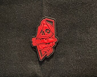 Skull Eating Torpedo/Skeleton ROT PVC Qulitäts Patch, Klettverschluss A2