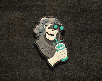 Grim Reaper Drinking Slushy / Skeleton PVC Morale and Tactical Patch, Hook and Loop