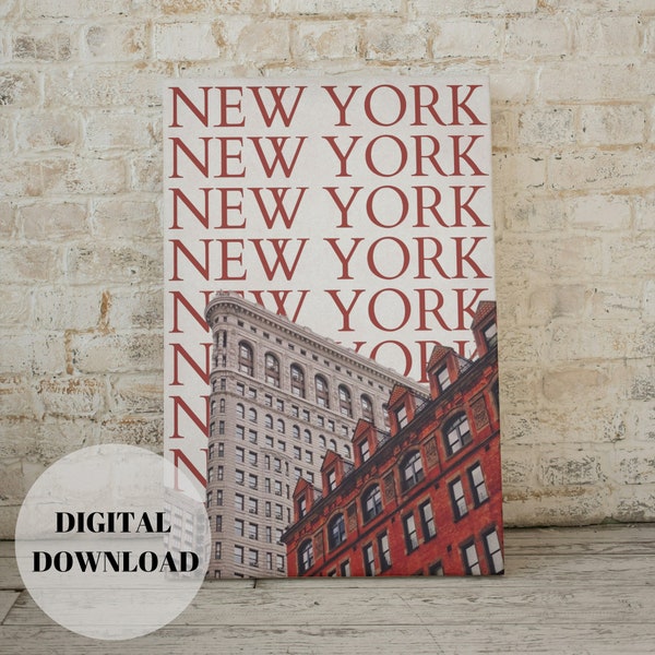 New York Retro Poster, Red Poster, Trendy Wall Art, Manhattan Printable Poster, Grain Effect City Poster, Apartment Wall Decor, Traveler Art