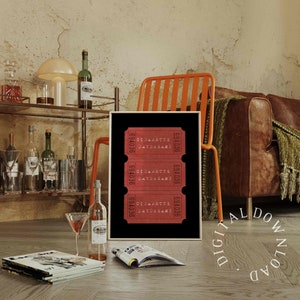 Retro Red Ticket Wall Art: Y2K Eclectic Decor (Digital Download)