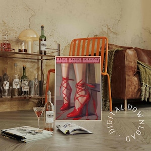 Red Shoes Retro Wall Art, Grain Effect Poster, Y2K Apartment Decor, Girly, Rich Girl Poster, Dorm Wall Art, Red, Magazine Poster, Trendy Art