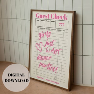 Guest Check Girls dinner Poster - Trendy Wall Art - Retro Wall Art - Dorm Poster - Bar Cart Wall Art - Typography Print - Aesthetic Print