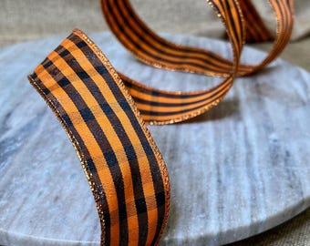 Orange and Black Plaid Wired Ribbon 1.5″ - 3 Yard Increments -  for Fall and Halloween Crafts