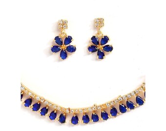 Stunning Necklace and earrings Set Unique elegant design Combo Blue stones Gold work  Anytime Wear necklace & earring Combo Set