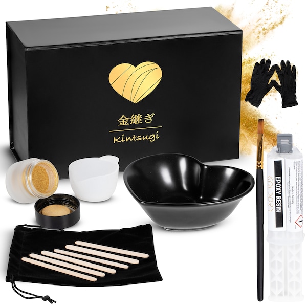 Juego de reparación dorado japonés KINTSUGI para regalo de boda, pegamento epoxi y polvo dorado, kit de reparación Kintsugi DIY