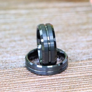 His And Hers Tungsten Wedding Bands, Men & Women Rings, Grooved Center, Black Tungsten Carbide Rings, Promise Ring For Couple, Couple Gifts