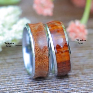8mm Concave Tungsten Rings Titanium Ring for Men Wooden Ring Mens Titanium Wedding Band Wood Inlay Engagement Ring Engraved Anniversary Ring