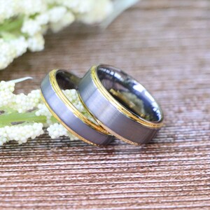 Men's Two-Tone Double Gold Stripe Stainless Steel Wedding Band – Size 6-11 (R340)