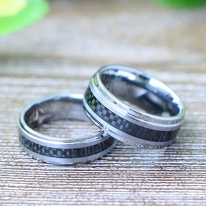 Carbon Tungsten Ring, Tungsten Anniversary Band, Men&#39;s Wedding Bands, Men&#39;s Tungsten Ring, Carbon Fiber Rings, Couple Band, Men&#39;s Gift Rings
