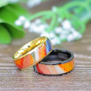 Comfort Fit Men&#39;s Personalized Black Tungsten Wedding Ring - Multi Color Rosewood Inlay 8mm Dome Engagement Band for Him, Gift for Boyfriend