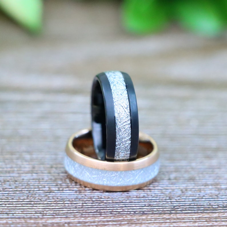 Men Black Meteorite Wedding Ring, Meteorite Wedding Ring, Men's Wedding ...