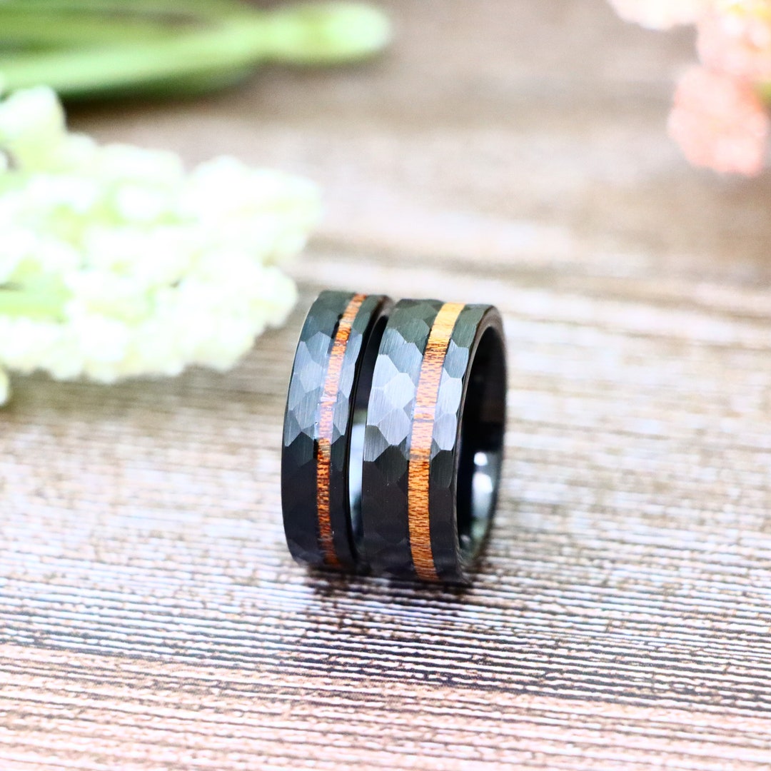 Asymmetrical Wood Inlay Rings, Matching Couple Ring, Personalized Band ...