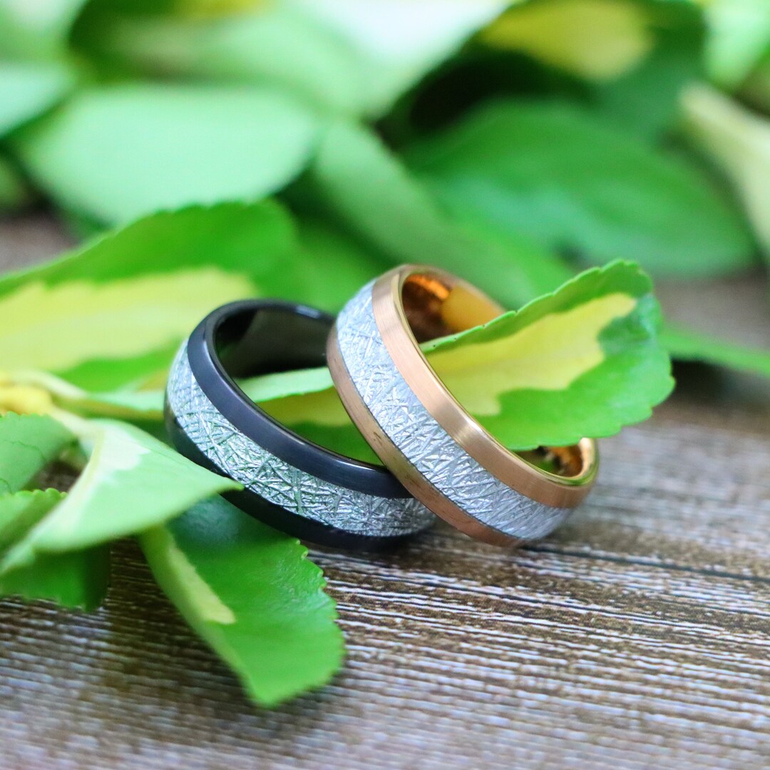 Men Black Meteorite Wedding Ring, Meteorite Wedding Ring, Men's Wedding ...