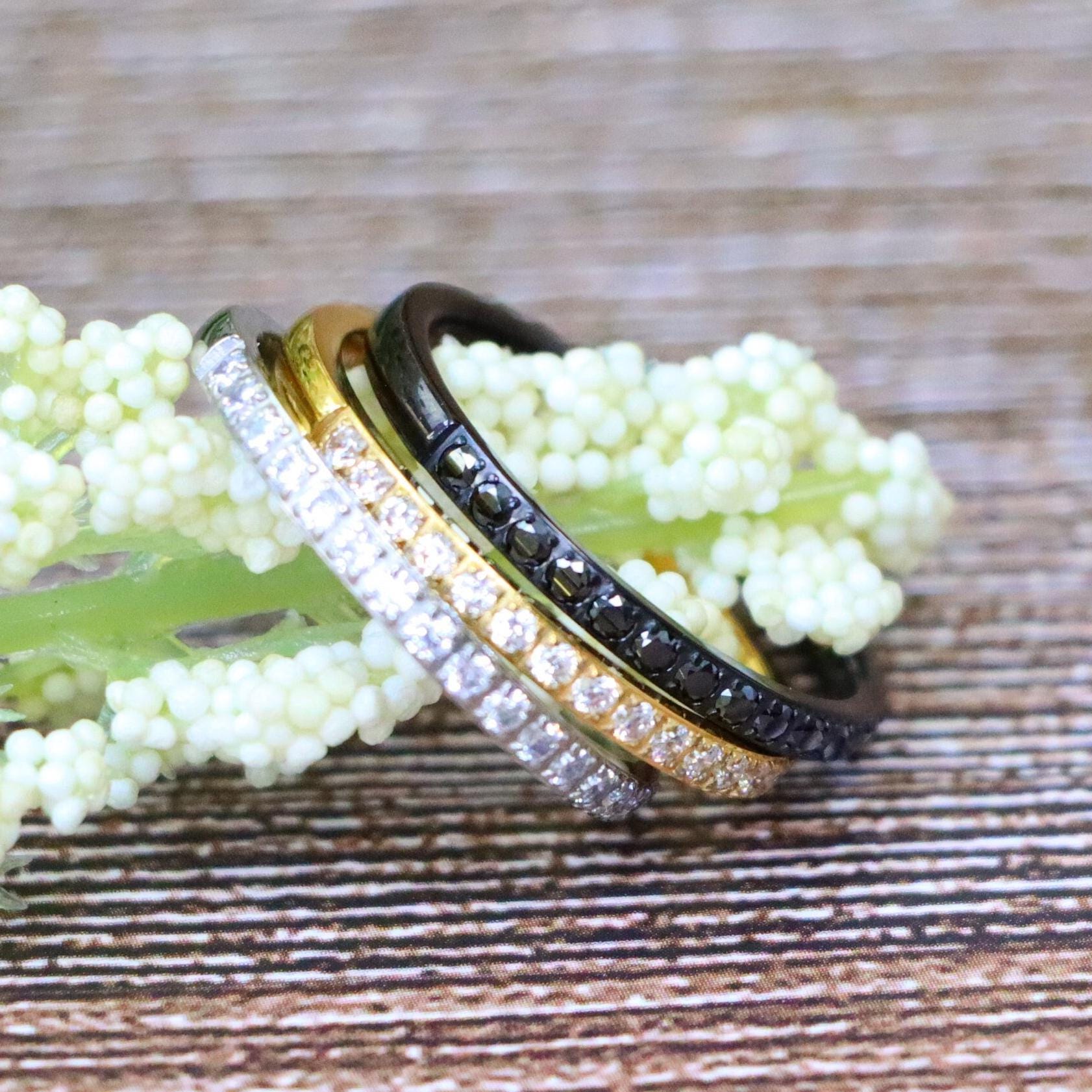 Alliance empilable en titane argenté, bague éternité diamants pour elle, anneau en titane or jaune, bague en titane noir, cadeaux pour la Saint-Valentin
