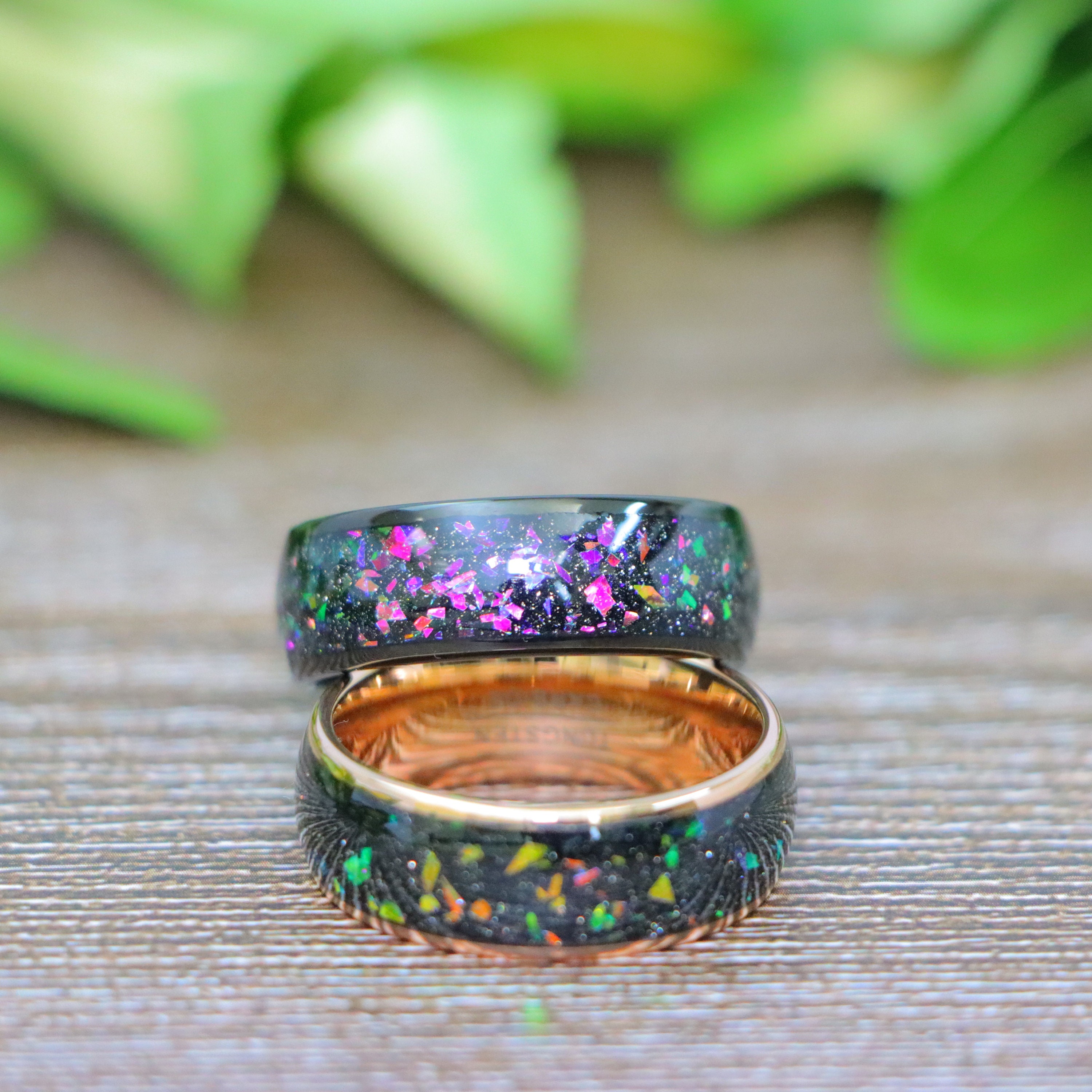Personalized Man Wedding Ring, Galaxy Opal Wedding Band, Rose Gold ...