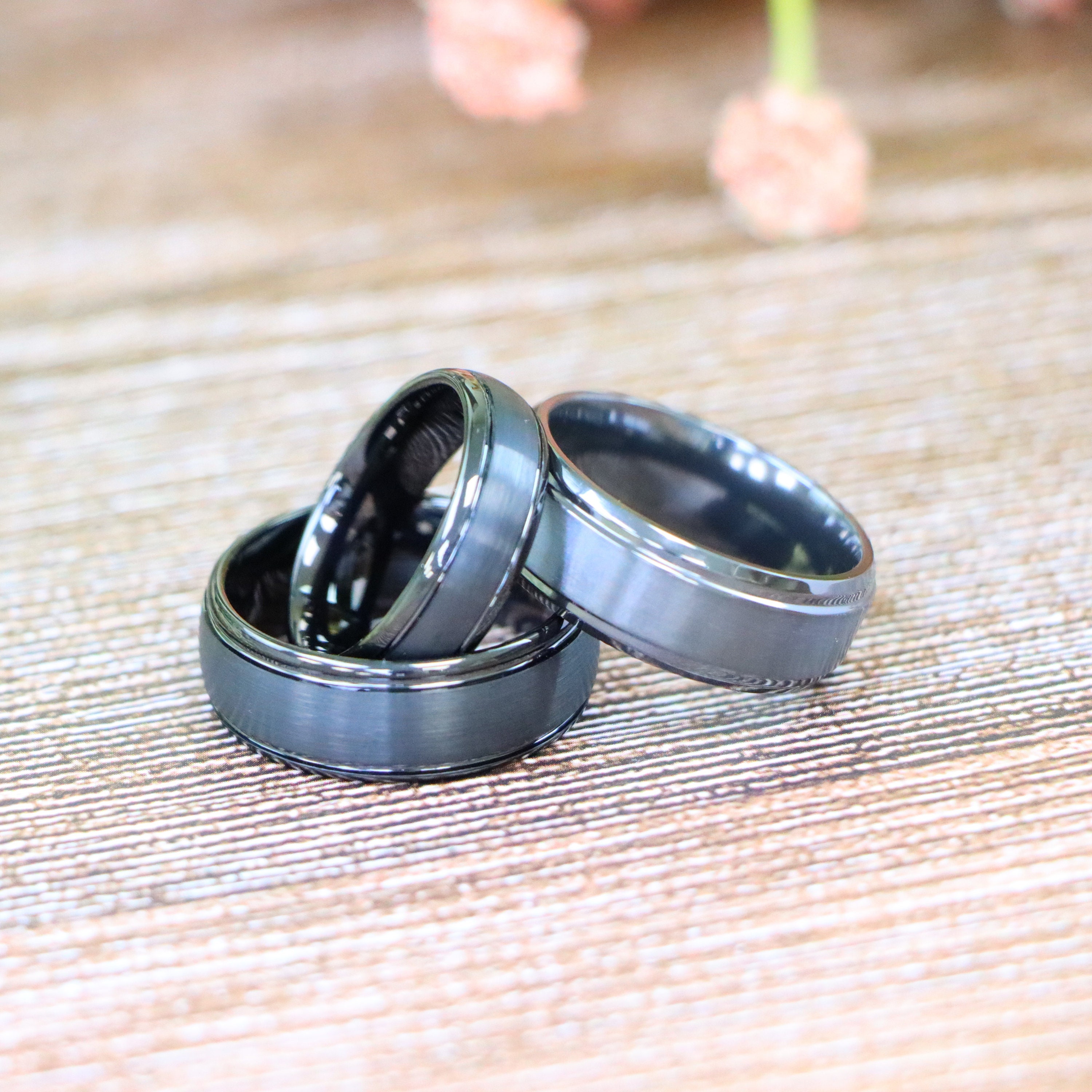 Zirconium Flat Band With Slightly Rounded Edges, Black Tungsten