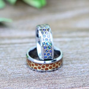 Abalone Inlay Honeycomb Pattern Ring Couple Wedding Band Personalized Rings Silver Tungsten Anniversary Band Christmas Gift Valentine Gifts