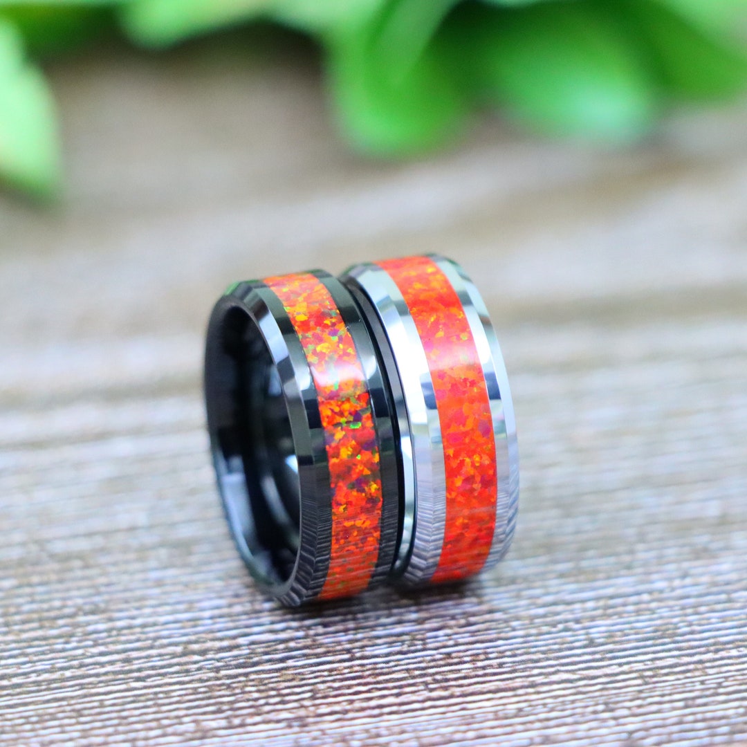 Tungsten Opal Ring, Fire Opal Ring , Black Orange Ring, Opal Wedding ...