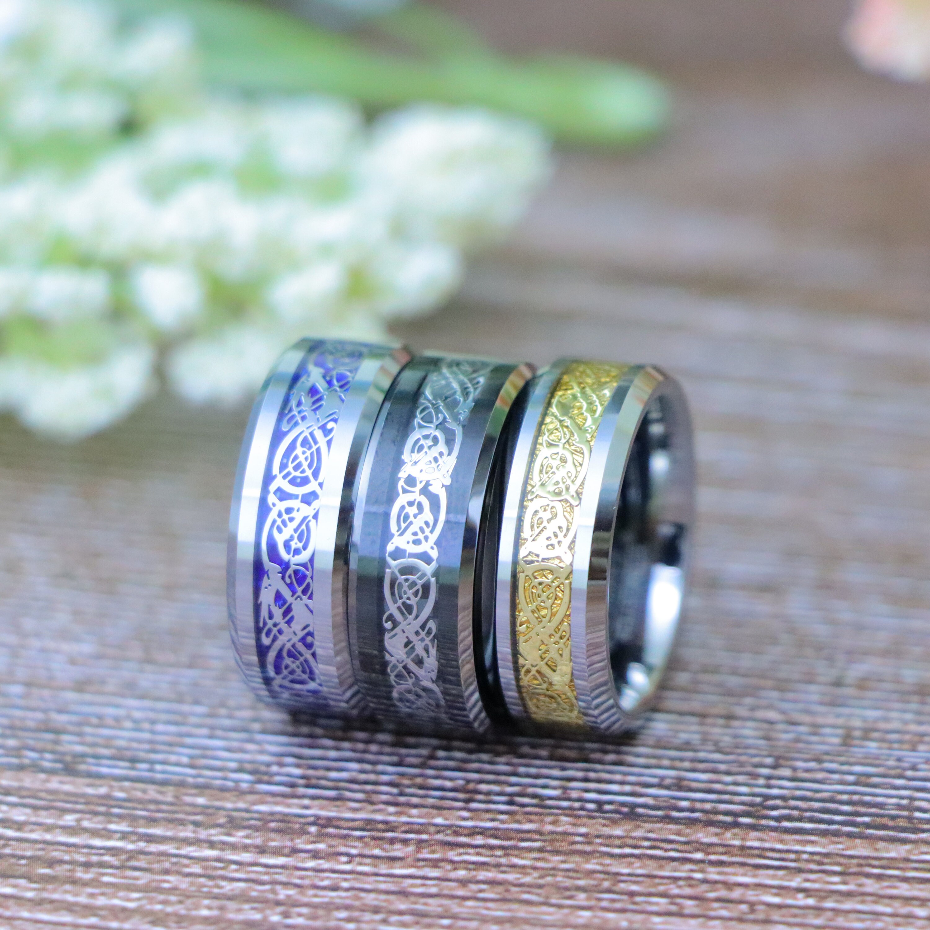 Celtic Engagement Ring, Dragon Ring. Mans Wedding Band Celtic Golden ...