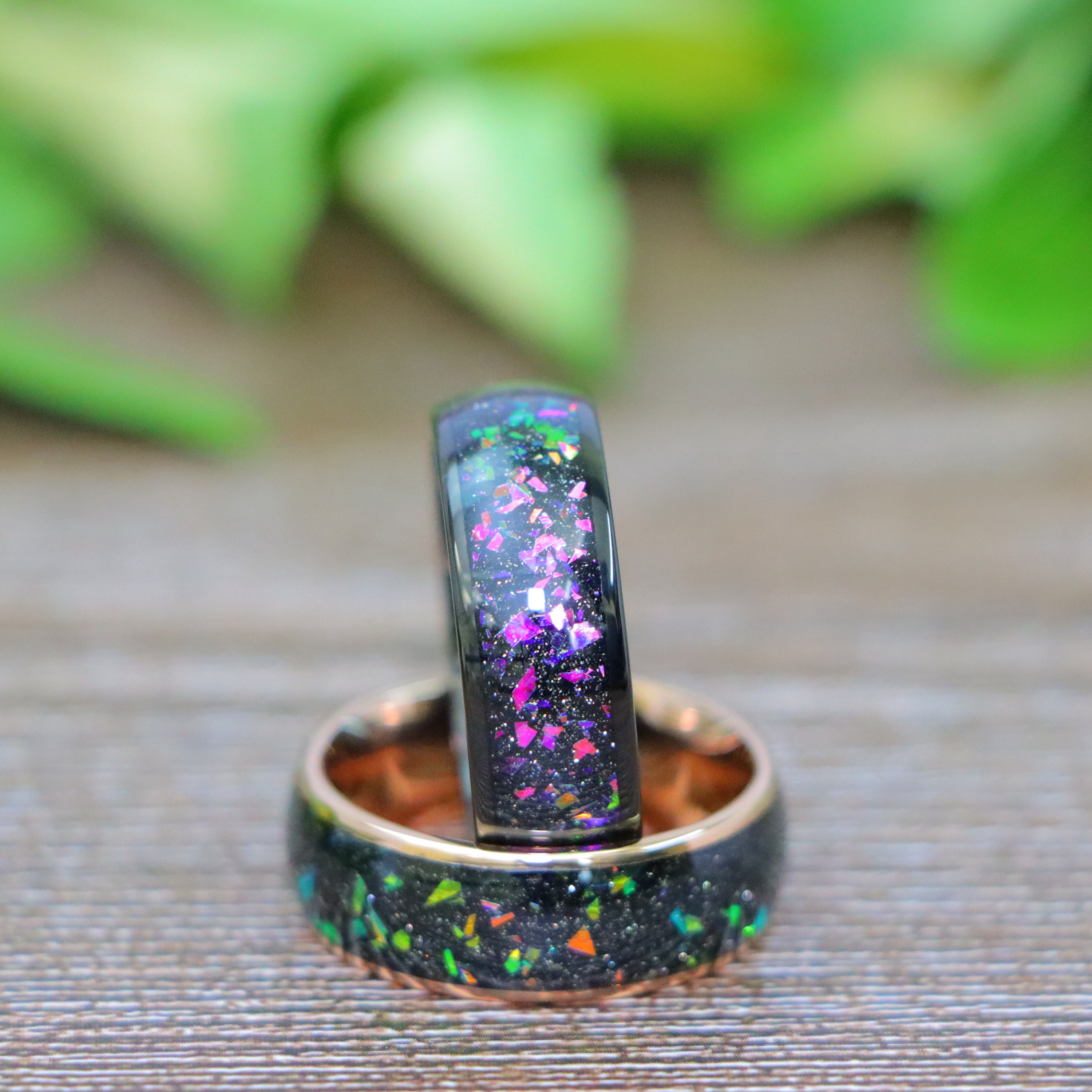Personalized Man Wedding Ring, Galaxy Opal Wedding Band, Rose Gold ...