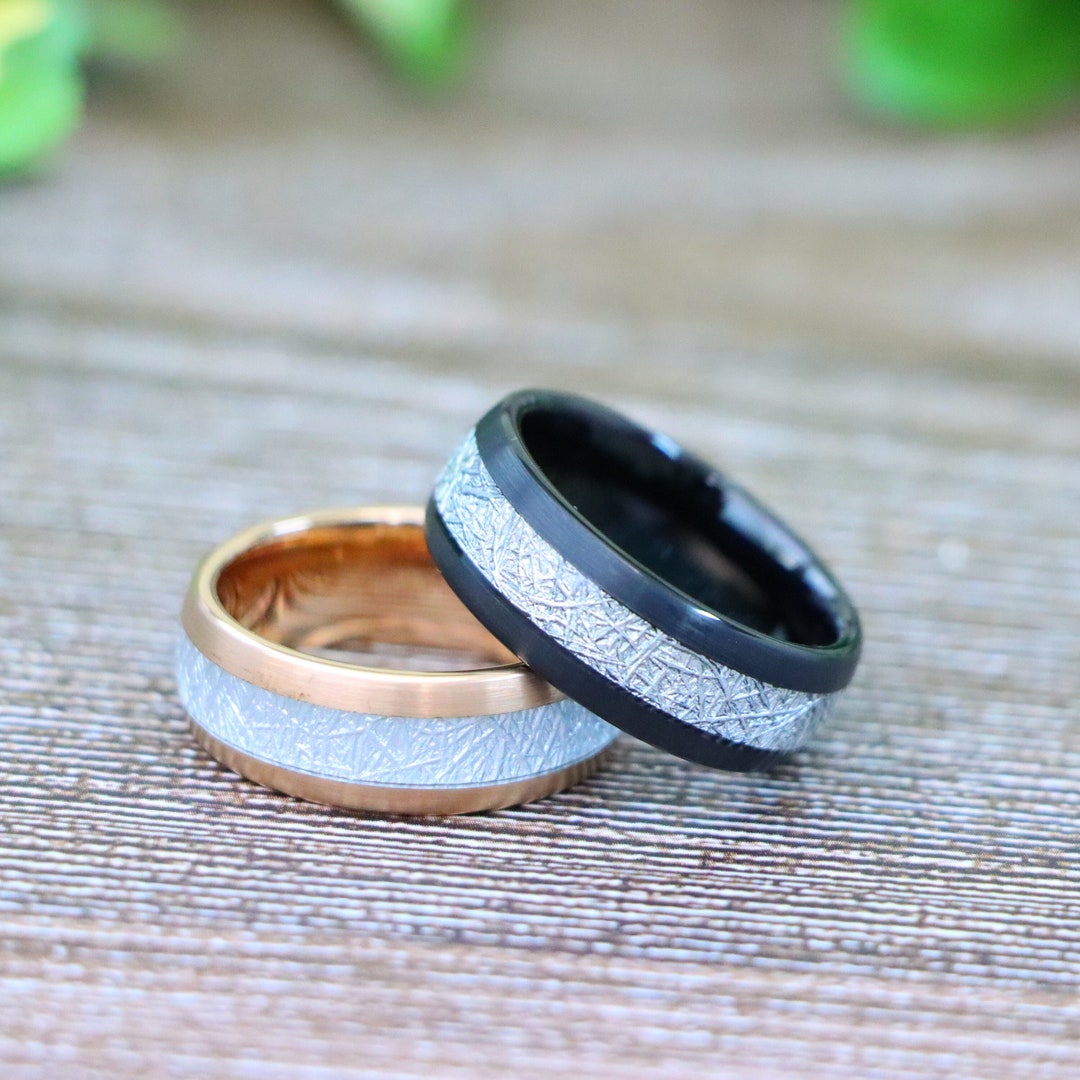 Men Black Meteorite Wedding Ring Meteorite Wedding Ring Mens Wedding ...