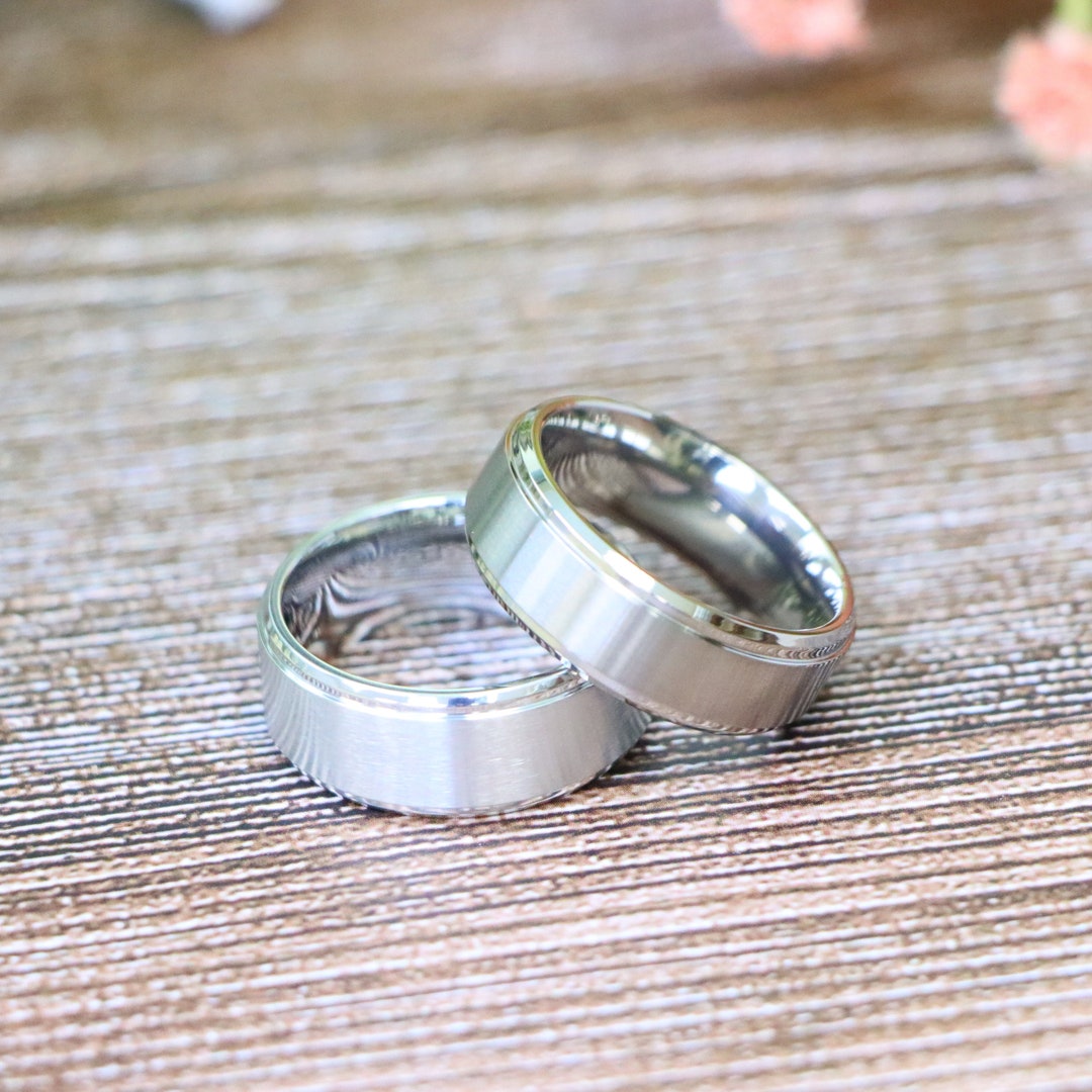 Matching Titanium Rings Titanium Wedding Band Set: Matching Silver Rings for Couple - Etsy