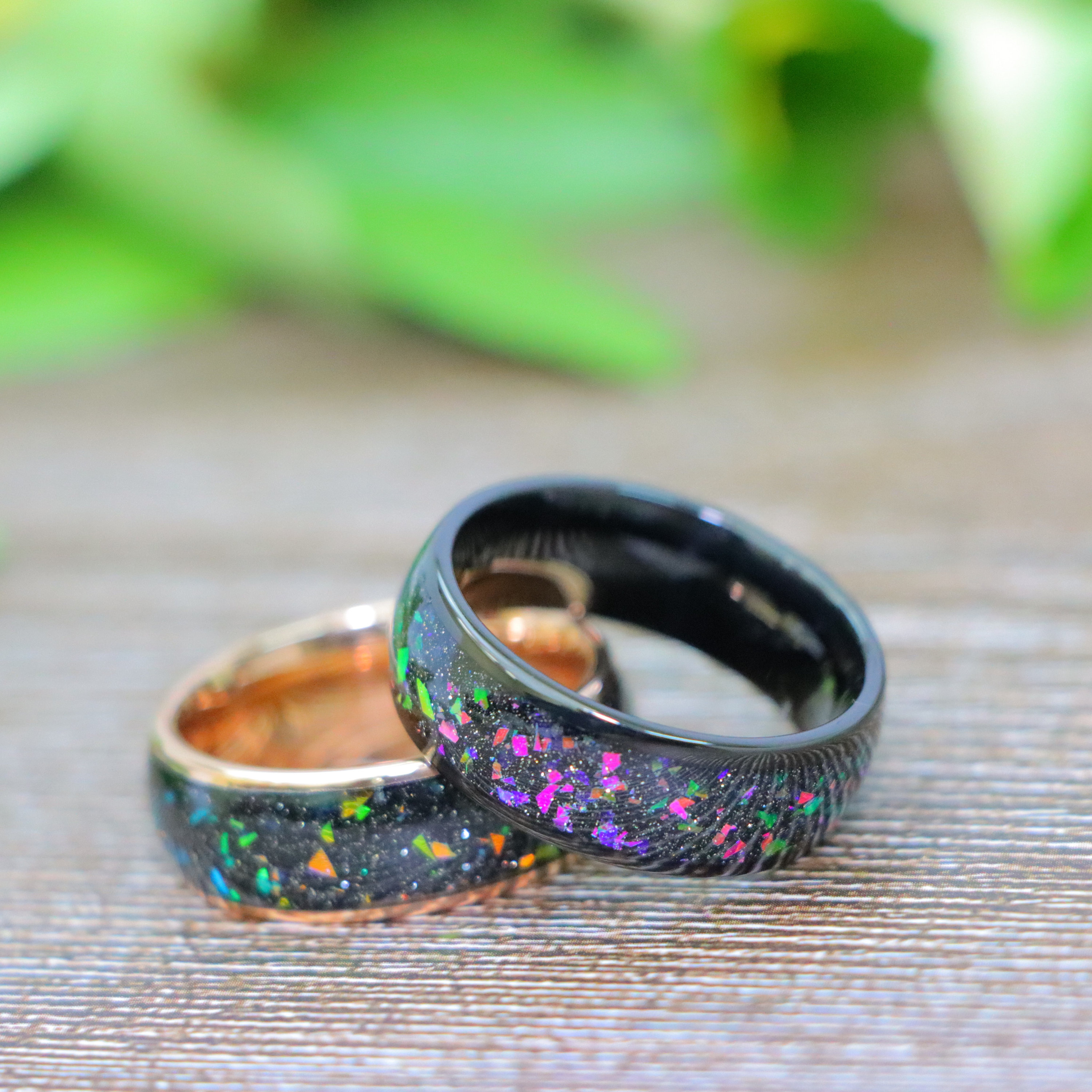 Personalized Man Wedding Ring, Galaxy Opal Wedding Band, Rose Gold ...
