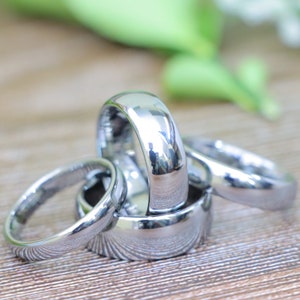 Minimalist High Polished Dome Wedding Band, Simple Plain Tungsten Ring, His and Her  Wedding Ring, Mens Womens Engagement Ring, Couple Gifts