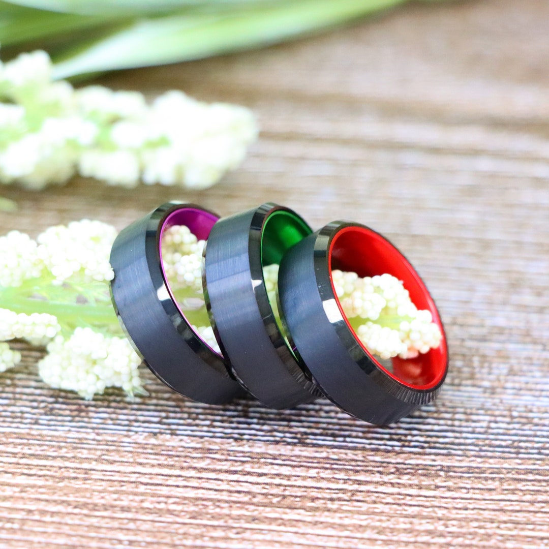 Black and Red Wedding Band Mens Wedding Band 8mm Engagement Ring
