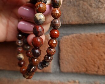Leopard Haut Jaspis Perlen Armband: Handgemachter Edelstein Schmuck
