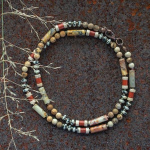 Jasper Mens Necklace, Picture Jasper Mens Beaded Necklace, Surfers Necklace, Handmade Jasper Mens necklace, Mens Choker, gift for Dad